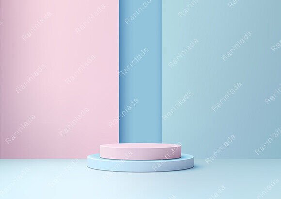 3D Pastel Pink and Blue Podium Mockups