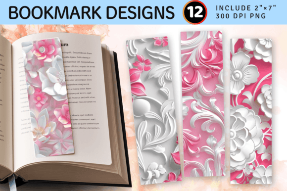 3D Pink and White Floral PNG Bookmark Design