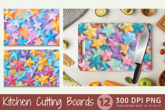 3D Sweet Multicolor Stars Cutting Boards