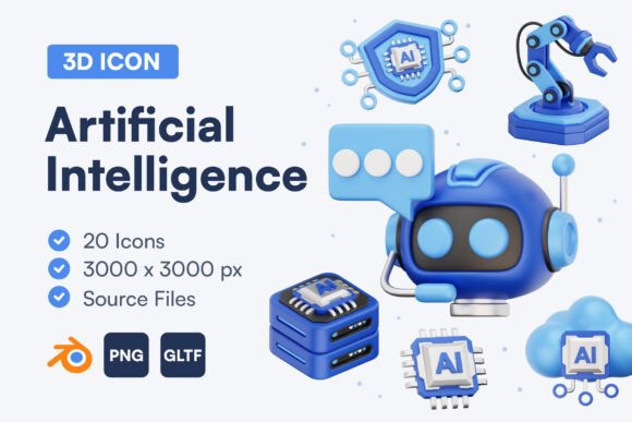 Artificial Intelligence 3D Icon Set