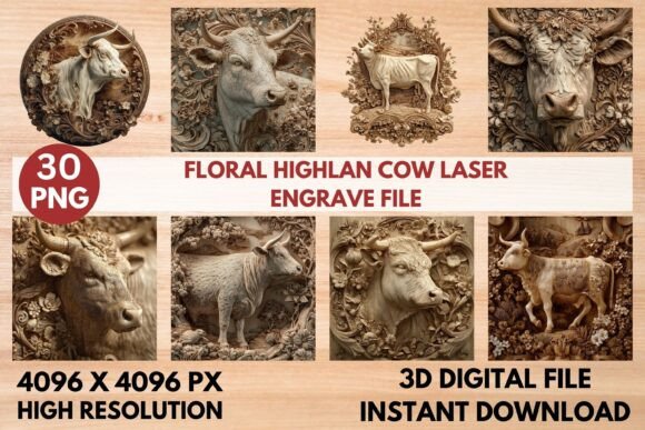 Bringing Rustic Charm to Life with the Floral Highland Cow Laser Engrave File
