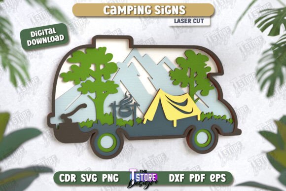 Camping Sign 3D Camping Scene Hiking: Elevating Outdoor Decor with Precision Digital Design