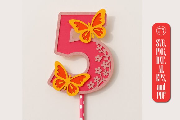 Crafting Elegance: The 3D Butterfly Number 5 Topper SVG for Milestone Celebrations