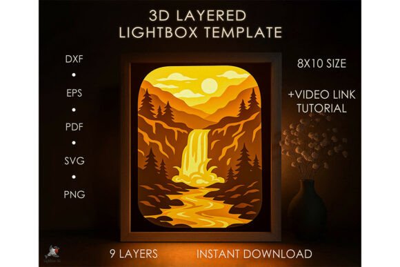 Crafting Serenity: The Waterfall Landmark Lightbox SVG Template for Modern Makers