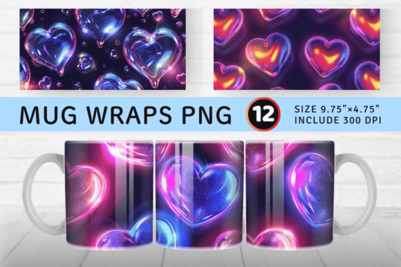Evaluating the Neon 3D Puffy Glitter Hearts Mug Wrap Sublimation Design