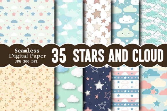 Stars and Cloud Pattern Digital Paper Guide