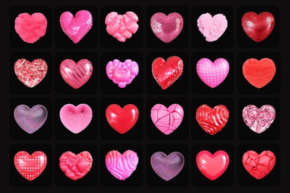 Valentine’s Day 3D Hearts Clipart PNG